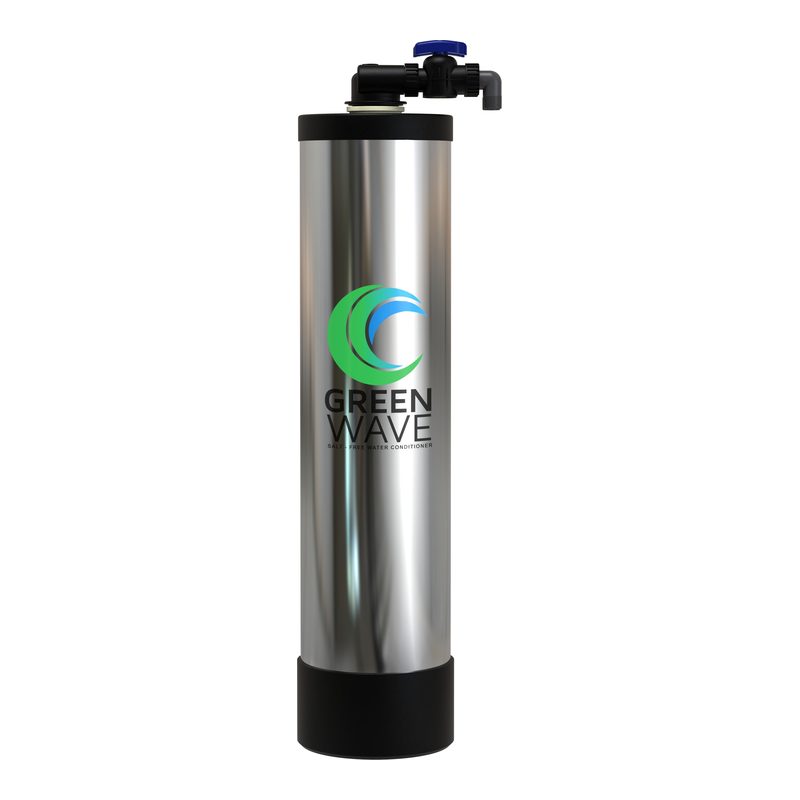 US Water Systems GreenWave salt-free conditioner: a single stainless-jacketed tank with a bypass valve on top