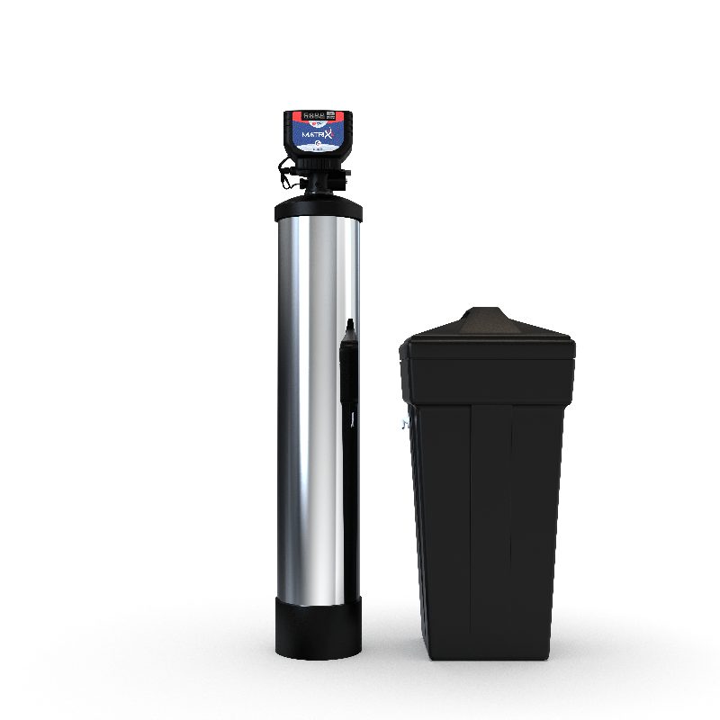 US Water Systems Matrixx softener with chrome-jacketed resin tank and brine tank